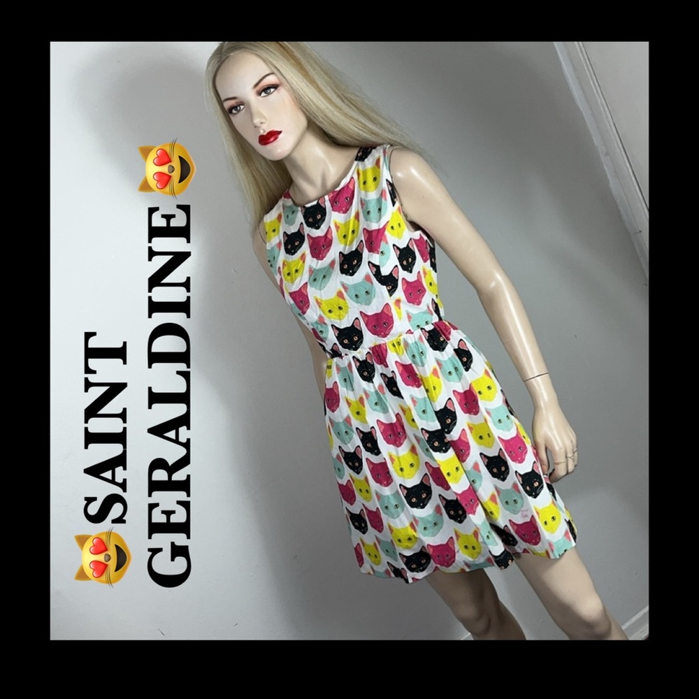 Saint Geraldine Colorful Cat Print Dress